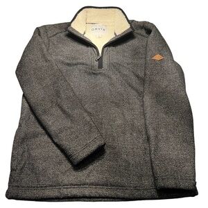 ORVIS Sherpa Lined Black and White 1/4 Zip Pullover with Pockets Size Medium